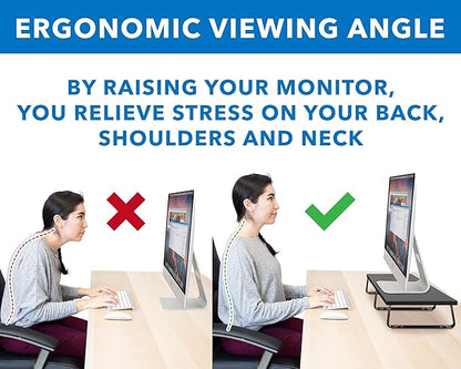 Mount-It! 39" Extra Long Dual Monitor Stand Riser – Ergonomic Desk Organizer for 2 Monitors, Laptop, TV, or Printer – Heavy-Duty Steel & Wood Desktop Shelf with Storage – Supports 44 Lbs – Black