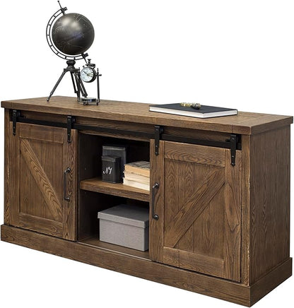 Avondale 60" TV Console Barn Door Entertainment Stand Wood Accent Cabinet Brown