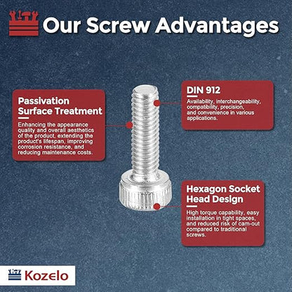 Kozelo 50pcs Socket Head Cap Screws - [M2.5-0.45 x 3mm] 304 Stainless Steel Allen Socket Drive for Electrical Motor 3D Printing Fan Engine Replacement Use, Silver