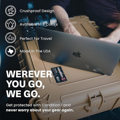Condition 1 25" Large Waterproof Hard Case Model 839 with Foam, Portable Protective Storage Box for Travel, Hunting, Military, Tactical, Made in USA, 24.50"x 19.46"x8.41" Black