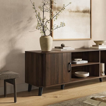 LuxenHome 70 Inch TV Stand, Mid Century Modern TV Stands for Living Room for TV Up to 75", Walnut Media Console Entertainment Center with Storage, Brown TV Consoles for Living Room with Curved Edge