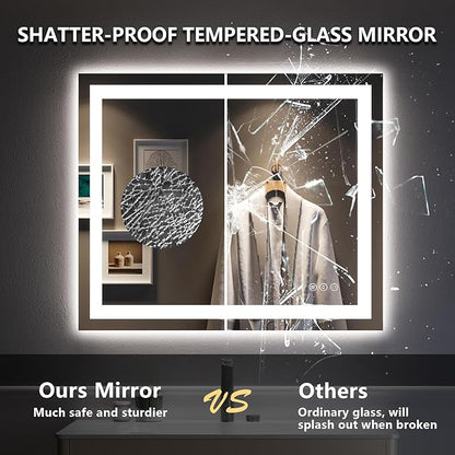 YEELAIT 28x36 Inch LED Bathroom Mirror with Lights Front and Backlit Lighted Vanity Mirror for Bathroom Wall with 3 Colors Dimmable Anti-Fog Memory Shatter-Proof IP54 Waterproof Horizontal/Vertical