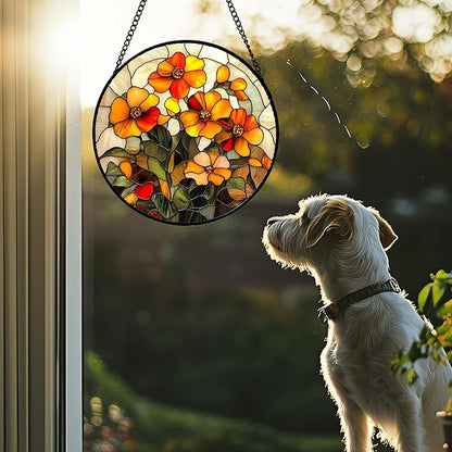 CRISGIF Stained Glass Window Hanging - Orange Marigolds Flowers Suncatcher for Door Garden Yard Sun Catchers Decor Christmas Mother's Day Birthday Gifts for Women Mom Nana Girlfriend Men 7.8 in
