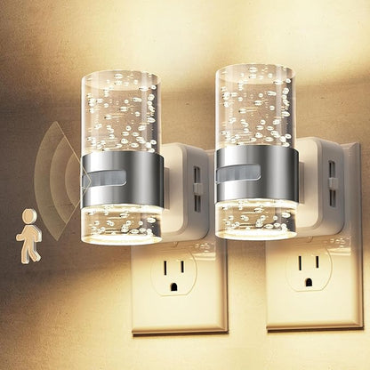 L LOHAS LED Motion Sensor Night Light,Dimmable Night Lights Plug into Wall, 2 Pack 3000K Night-Lights with 0-100 LM Adjustable, Acrylic Bubble Plug in Nightlight for Bathroom Hallway Nursery