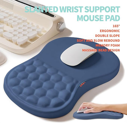 KUOSGM 2-in-1 Ergonomic Set, Wave Rise Keyboard Wrist Rest and Massage Bulge Slope Mouse Pad Wrist Support, Cushion Memory Foam Integrated to Relieve Wrist Pain, Dark Blue