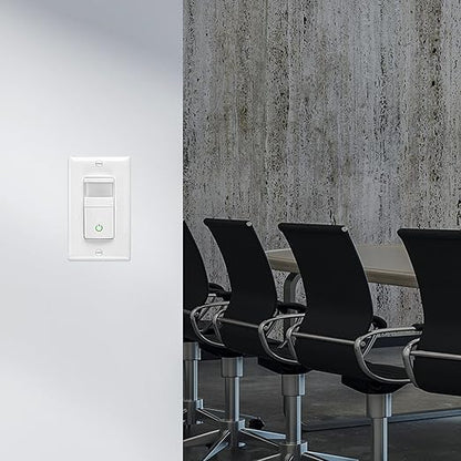 Maxxima Occupancy Vacancy Motion Sensor PIR Wall Switch, 3-Way or Single Pole Wall Plate Included, Commercial or Residential, 120-277V