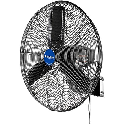 Global Industrial 24" Outdoor-Rated Oscillating Wall-Mount Fan, 2 Speeds, 7700 CFM, 3/10 HP, Black Powder Coat Finish, For Commercial & Industrial Use