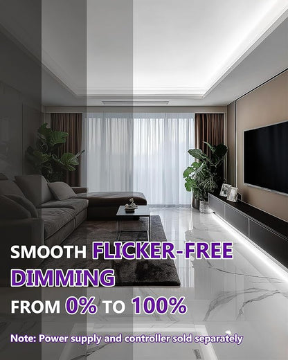 HitLights White COB LED Strip Lights 5000K, 12V Tape Light 16.4ft, 2640 LEDs, 426 lm/ft, CRI 90+, IP30, Premium High Density Lighting for Kitchen, Cabinets, Room, UL Listed(Power Source Not Included)