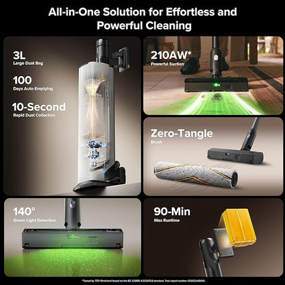 roborock H60 Hub Ultra Cordless Vacuum Cleaner with Auto-Empty Dock, 210AW Suction Stick Vacuum Cleaners for Home and Pet Hair, Rechargeable, 90-Min Runtime, Anti-Tangle Brush, 140° LED Dust Detection