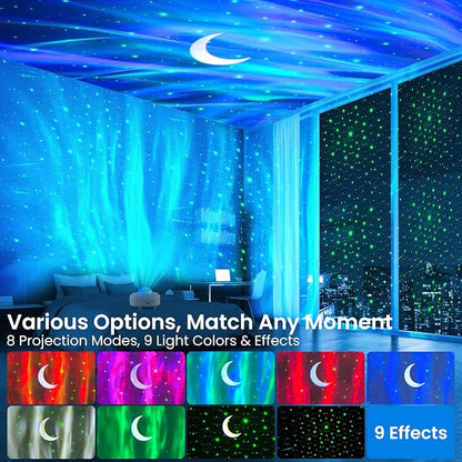 HUMIIEYE Star Projector with Bluetooth Speaker, 1800mAh Battery Operated Night Light Galaxy Projector, Northern Lights Aurora Projector with Moon, Mood Ambient Lighting for Bedroom Kids Girls Adults
