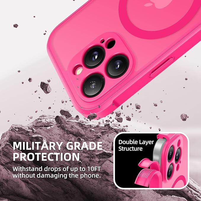 BERFY Magnetic for iPhone 16 Pro Case, Compatible with MagSafe, Built-in Privacy Screen Protector and Upgraded Camera Protection, Anti-Spy Full Body Shockproof Phone Case for 16 Pro 6.3", Hot Pink