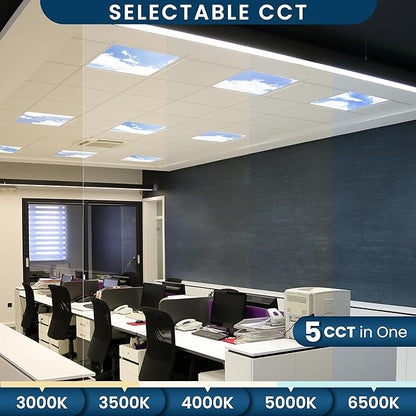 4 Pack 2x4 LED Flat Panel Light Drop Ceiling Fixture with Cloud Design, 7000LM Tunable 20W-40W, 3000K-6500K 0-10V Dimmable Skylight Recessed Fixture for Office Shop, ETL & DLC 24x24 Inch LED Panel