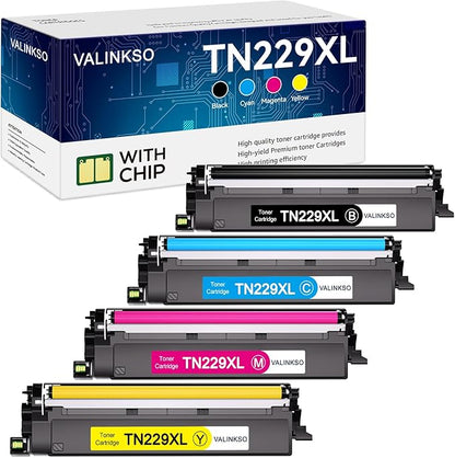 Valinkso TN229XL Toner Cartridge Replacement for Brother TN229 TN229XL Toner Compatible with Brother MFC-L3780CDW HL-L3280CDW MFC-L3720CDW HL-L3220CDW HL-L3300CDW, High Yield 4-Pack (BK/C/M/Y)