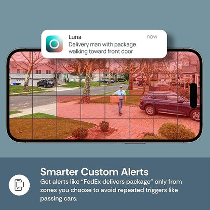Luna 2K QHD Security Camera Indoor/Outdoor, Wired IP65 2,4GHz WiFi Camera for Home Security, Color Night Vision, Spotlight/Siren, AI Motion Detection, Smart Alerts, App Control (1,White)