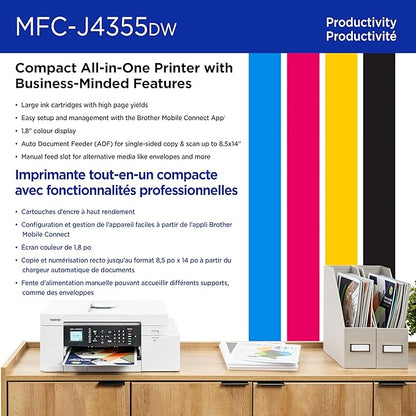 Brother INKvestment 4355 Wireless Color Inkjet All-in-One Printer with 1.8” Color Display and Manual Feed Slot | Includes Refresh Subscription Trial(1) (MFC-J4355DW)