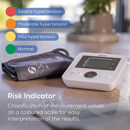 Beurer BM27 Upper Arm Blood Pressure Monitor for Home Use with Adjustable Cuff, Data Transfer to Apple Health and co., 120 Memory Sets, Irregular Heart Rate Detection, Risk Indicator