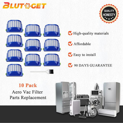 10 Pack Aero Vac Filter by Blutoget - Compatible for iRobot Roomba 500 & 600 Series 536 550 551 595 614 620 630 645 650 655 660 665 670 675 677 680 685 690 Vacuum Cleaner Accessories,with a brush
