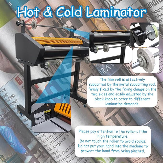 Banfluxion 25" Electric Auto Double-Sided Laminator, 110V Thermal Roll Laminating Machine with Stand for Cold/Hot Laminating of Photos & Posters, 635mm Width with 4 Rubber Rollers
