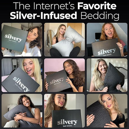 Silvery Silver Infused Bed Sheets Set - Award-Winning Self-Cooling Fabric with Self-Cleaning Silvery Technology™ That Stays Fresh 3X Longer for Hygienic Sleep (Gray, California King)