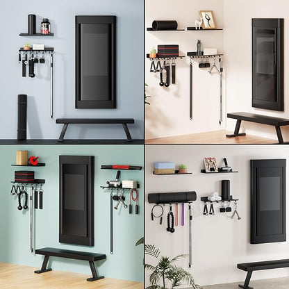 Crostice 2-Tier Floating Shelf Compatible with Tonal Accessories, Home Gym Storage Shelf, Gym Rack Wall Mount Organizer, Workout Metal Holder, T-Bracket Lock Adapters Hanger, US Patent Holding