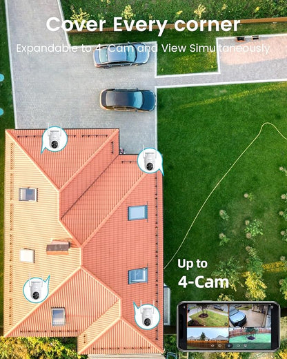 Armorcope Security Cameras Outdoor Wireless,4 Cam-Kit,No Subscription,360° Pan & Tilt Home Security Cameras System,2K Color Night Vision