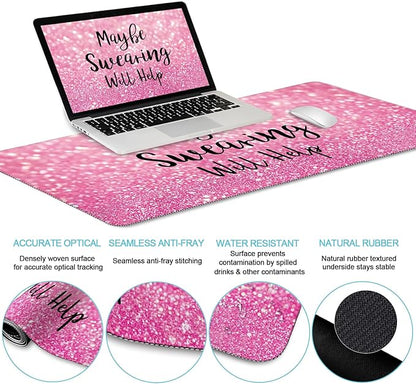 LIMKRIAN Pink Mouse Pad Set, Ergonomic Mouse Pad with Wrist Rest Keyboard Wrist Support, Large Desk Matt for Desktop, Gaming Mousepad Cup Coaster Set, Cute Pink Office Desk Accessories Decor Supplies