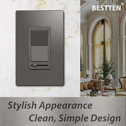 BESTTEN 10 Pack Matte Brown Dimmer Light Switch, Single Pole or 3-Way, Compatible with Dimmable LED, CFL, Incandescent and Halogen Bulb, 120VAC, UL Listed