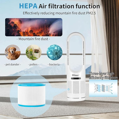 Hiluce Tower Fan,Bladeless Fan for Bedroom,2-in-1 Oscillating Fan 20dB Quiet Cooling Standing Fan with Remote,Touch, LED Display 8 Speeds 9H Timer 32 inch White