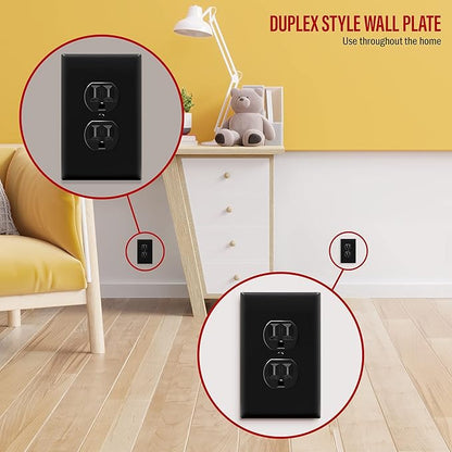 ENERLITES Mid-Size Duplex Receptacle Wall Plate, Electrical Outlet Covers, Gloss Finish, Midway Size 1-Gang 4.88" x 3.11", Polycarbonate Thermoplastic, UL Listed, 8821M-BK-10PCS, Black, 10 Pack