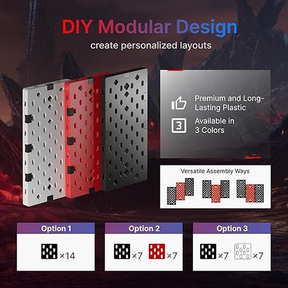 PEGZONE Controller and Headphone Holder Wall Mount, Modular Gaming Pegboard with Accessories, Controller Stand for Xbox PS5 PS4 Switch, Video Game Storage, Disc Shelf, 14pcs Pegboard, Black & Red