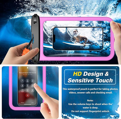Temdan 2 Pcs Waterproof Phone Pouch, [Up to 10" Large] Universal IPX8 Waterproof Cell Phone Case Dry Bag with Lanyard for iPhone 16 Pro Max/16E/15/14/13,Galaxy S25 Ultra/S24/S23 for Vacation -Pink