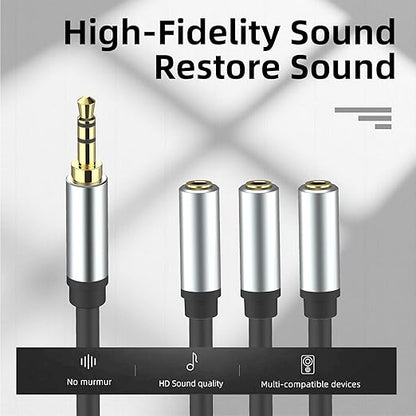 sovunis 3.5mm Stereo Audio Splitter Cable, Gold Plated 3.5mm (1/8") TRS 1 Male to 3 Female 3-Way Stereo Aux Splitter 1 Input 3 Output Stereo Audio Distributor Cable (3-Pole)