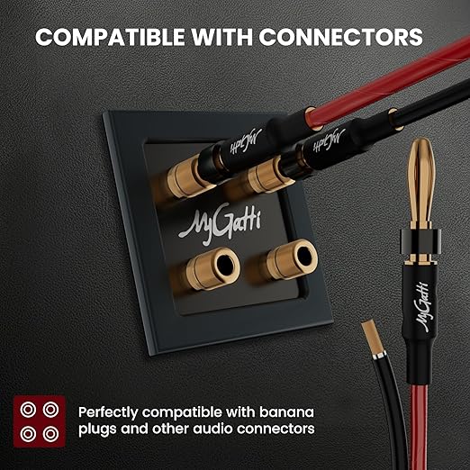 Mygatti 16/2 Gauge Speaker Wire 50FT, 16 AWG 2 Conductors OFC Pure Copper Electrical Red Black Cable for Car Speakers Stereo, Home Theater, Automotive Wire, Aluminum Foil Shield, Flexible Clear PVC