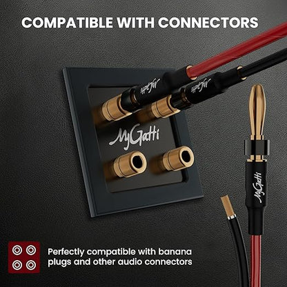 Mygatti 16/2 Gauge Speaker Wire 35FT, 16 AWG 2 Conductors OFC Pure Copper Electrical Red Black Cable for Car Speakers Stereo, Home Theater, Automotive Wire, Aluminum Foil Shield, Flexible Clear PVC