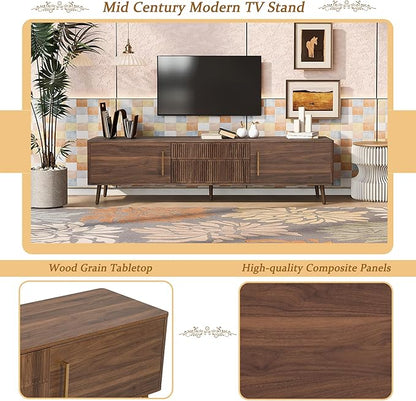 Merax Mid Century 70" TV Stand, Modern Entertainment Center for TVs up to 80", Media Console with Storage, 2 Cabinets & 2 Drawers for Living Room, Office