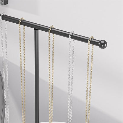 Justsoso Metal T-Bar Necklace Holder Stand, Necklace Hanging Display Stand, Tabletop Jewelry Organizer Stand for Necklace Bracelet Earring Display (Black With Metal Base)