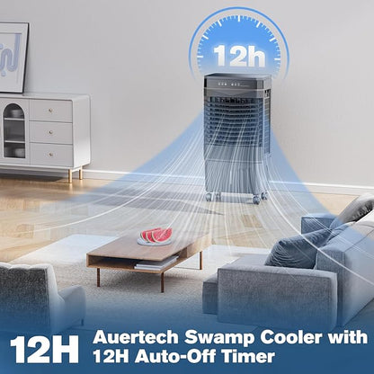 Auertech 8.5 Gal Swamp Cooler, 2800 CFM Portable Evaporative Air Cooler with 3 Speeds, Remote, 12H Timer, 120°Oscillation, Portable Air Coolers for Room, Garage, Bedroom