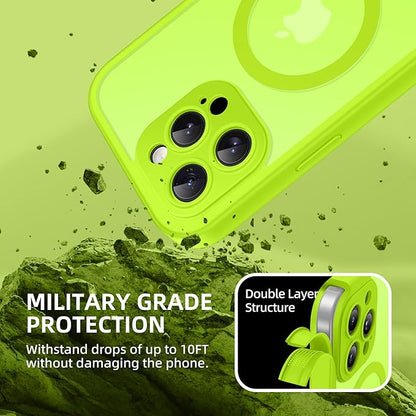 BERFY Magnetic for iPhone 14 Pro Max Case,Compatible with MagSafe,Built-in Privacy Screen Protector and Upgraded Camera Protection,Anti-Spy Full Body Shockproof Phone Case for 14 Pro Max, Bright Green