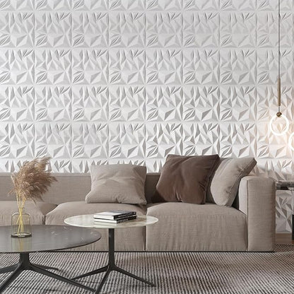 Art3d 33-Pack 3D Wall Panels for Interior Wall Decor, Modern Diamond Textured Accent Wall Paneling for Gaming Living Room TV Wall Background, 12 x 12 inch White, A10342