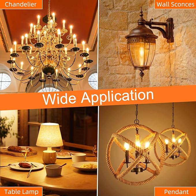 GvvooHome E12 Candelabra Bulb 40 watt Equivalent, E12 LED Bulb Dimmable Chandelier Light Bulbs, 2200K Amber Warm, B10 Candle Light Bulb, 90+CRI, 400LM, Amber Glass Finish, 12 Pack