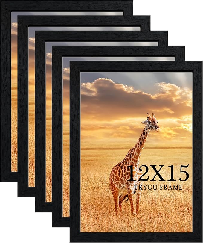 TKYGU 12x15 Picture Frame Black Set of 5,Wooden Frame 12x15 Wall Gallery Poster Photo frame with Durable Shatter Resistant Plexiglass for Wall Mounting Family -friend- wedding best gift
