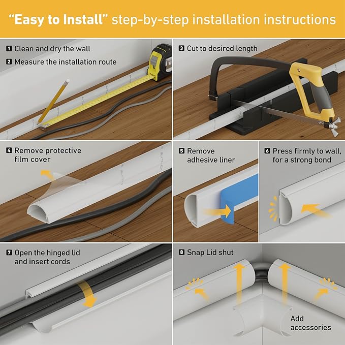 D-Line Half Round Cord Hider, Patented Cable Cover, Hide TV Wall Mount Wires, Raceway for Cords, Decorative Wire Covers, Paintable, Adhesive Cable Concealer - 1x 1.18in W x 0.59in H x 39in L - Beige