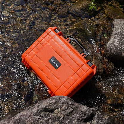 MEIJIA Portable All Weather Waterproof Protective Case,Hard Case,Camera Case With Customized Fit Foam,Fit Use of Drones,Camera,Equipments,Pistols,13.35 x11.63x5.98inches (Orange)