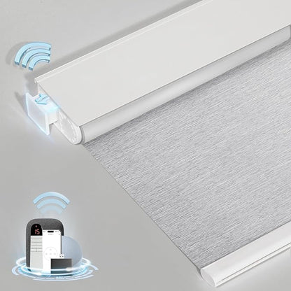 MANSNIX Smart Motorized Blinds with Remote, Cordless No-Drill Automatic Roller Shades, Blackout Electric Blind for Windows, Grey, 28 x 72