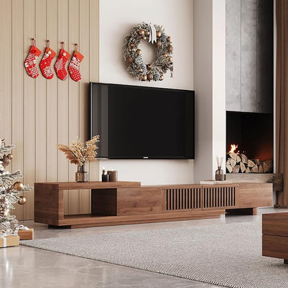 NessCarsti Mid Century Modern TV Stand for 75+ Inch TVs, Extendable Media Console (78"-103") with Ample Storage - Sleek Walnut Entertainment Center for Living Room