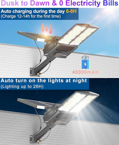 JAYNLT Y-9000W Solar Street Lights Outdoor,6500K 700000LM High Power Parking Lot Lights Commercial Dusk to Dawn, IP67 Waterproof Solar Security Flood Lamps Motion Sensor for Yards, Farm,Road