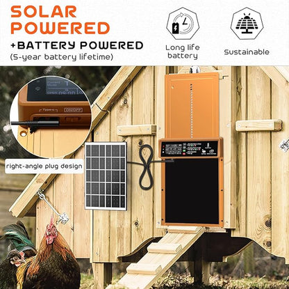 Asfrost Automatic Chicken Coop Door Solar Powered Automatic Chicken Door with Timer & Light Sensor, Anti-Pinch, Durable Aluminum Auto Chicken Door, Charge with 7W Solar Panel & USB - Orange