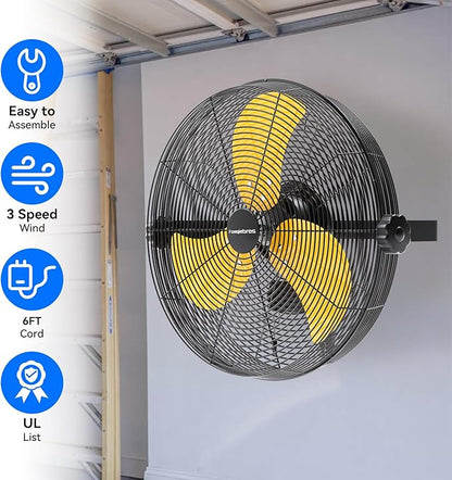 Fanqiebros 4580 CFM 18 inch High Velocity Wall Mounted Fan, 3-Speed Metal Fan with Sealed Motor, 360 Degree Tliting Heavy Duty Wall Fan for Patio, Barn, Garage, and Gazebo - UL listed