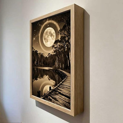 URVIP LED Glowing Photo Frame, 3D Starry-Sky Blue Moon Wall Art, 9x12 Inches Dimmable Light Up Light Painting for Bedroom, Unique Aesthetic Decor, Great Birthday Gift for Women Men