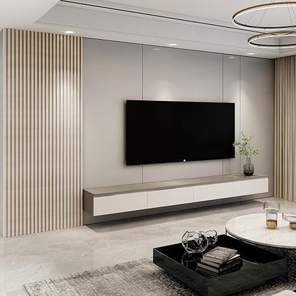 Art3d 8-Pack 96 x 6in. WPC Acoustic Slat Wall Panel for Modern Interior Decor, TV Background, Living Room, White Ash